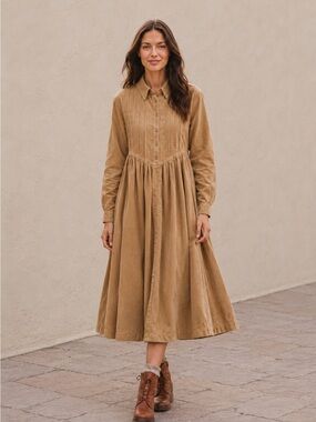 NWT April Cornell Corduroy Prairie Dress XL Camel Beige 100% Cotton Cottagecore